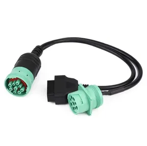 Wire Harness Green J1939 9pin Male to Female With OBD2 OBDII 16pin Female Interface Y Splitter Diagnostic Jumper Cable For Truck