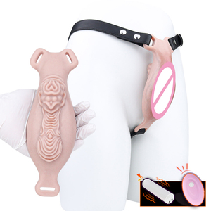 Dual-Sided Lesbian Sex Grinder for Clit Stimulation Realistic labia <b>Vibrating</b> Pads with Adjustable Strap Ultra-discreet sex toys - Product Image 1