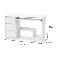 Poste de travail informatique avec tiroirs, bureau moderne pour le télétravail avec rangement ouvert, table d'étude et d'écriture