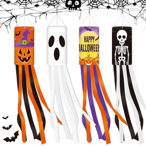 Decoraciones de Halloween transfronterizas: Cataventos de tela, guirnaldas de viento para patio, estilos de calavera/murciélago/calabaza/fantasmas para exteriores - Product Image 1