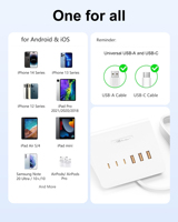Estación de Carga USB de 35W y 6 Puertos, 3C3A, Cargador de Escritorio Universal con Cable de 1.8M, Enchufe Estadounidense, ETL 5V/3A