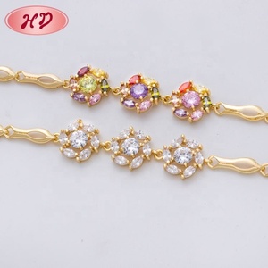 Bracelet tendance pour enfants, en alliage de cuivre plaqué or, avec breloque en forme de fleur et zircon coloré, idéal pour un anniversaire - Product Image 5