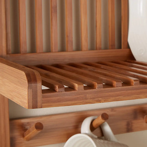 Wooden Wall Dish Rack <b>Shelf</b> With <b>Hooks</b> For Kitchen Storage Hanging Plate And Cup Organizer - Product Image 3