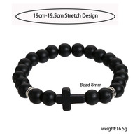 Bracelet en pierre naturelle œil de tigre noir mat en gros, bracelet de couple tendance en turquoise avec croix
