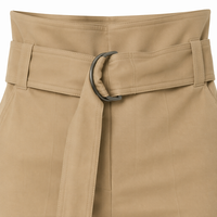 Pantalon évasé taille haute pour femme, style paper-bag, avec ceinture à anneaux en D, poches fendues, mélange coton-lin, 6 couleurs, personnalisable OEM