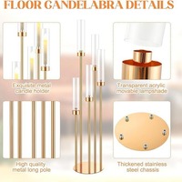 Bougeoir en or de 42,5 pouces de haut à 5 bras pour décorations de table de mariage, fournitures d'événements, centre de table, fête d'anniversaire, candélabre en métal