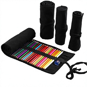 Étui organisateur pour crayons à dessin avec fermeture à cordon en tissu, 24/36/72 emplacements, pour crayons de couleur d'artiste, crayons à dessin (noir) - Product Image 1