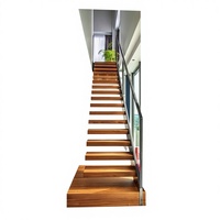 Escalier flottant personnalisé en acier et bois avec garde-corps en verre simple face pour intérieurs et lofts, villas duplex, design droit