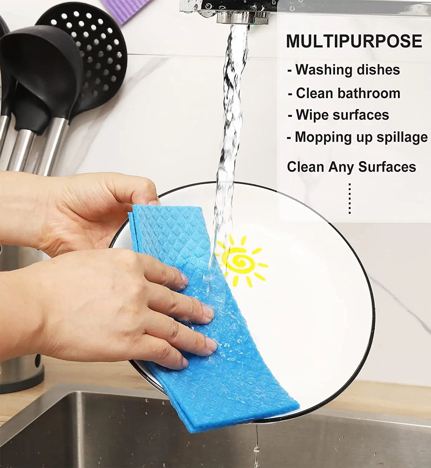 Fast Delivery Reusable Environmentally Friendly Fiber Cloth Sponge Kitchen Cleaning Cloth 10 Piece Set