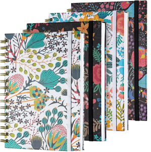Lot de 4 cahiers spirales A6 lignés, motif floral, couverture en papier, lignage collège, 2 poches, 120 pages, 6,3x8,46 pouces, cadeau pour femmes - Product Image 1
