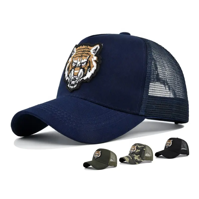 Tiger Embroidery patch hats for men sports caps 5 panel snapback mesh baseball cap trucker hat