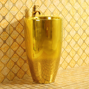 Golden <b>Round</b> Column Sink Single Hole Polished Bathroom Sink - Product Image 2