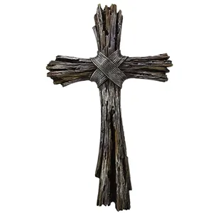 कस्टम विंटेज कैथोलिक ईसाई कला फांसी मूर्तिकला देहाती अशुद्ध राल driftwood ईद्भास बीहड़ दीवार पार सजावट पट्टिका
