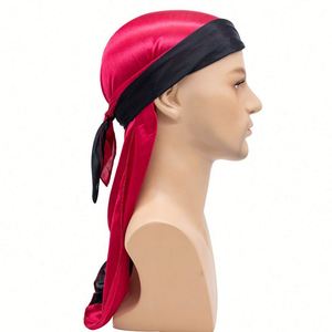 Gorro Turbante de Cola Larga de Dos Colores, Directo de Fábrica, Gorro Elástico para el Cuidado del Cabello, Durags Sedosos para Hombre, 12 Colores - Product Image 4