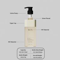 Emballage personnalisé de flacon pompe en PET pour lotion, shampoing, gel douche, contenants cosmétiques 300ml 500ml 720ml