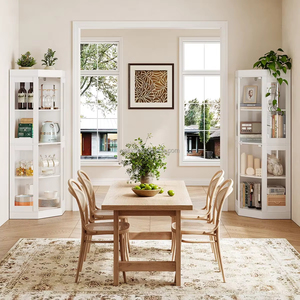Vetrina Angolare Poligonale Bianca Alta 70'' con Ante in Vetro, <span class=keywords><strong>Mobile</strong></span> Espositore di Design per Cucina e Sala da Pranzo - Product Image 2