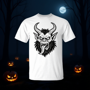 T-shirt Krampus Christmas Horror, design bianco e nero, per uomo e donna, vestibilità unisex - Product Image 3
