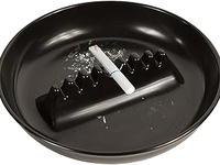 Cendrier de bureau rond classique en verre et mélamine, 6,75 x 6,75 x 1,25 pouces, noir