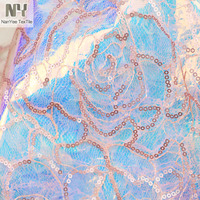 Tissu en dentelle tricotée extensible rose pâle Nanyee Textile avec broderie métallique et sequins pour mariage et filles