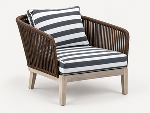 Juego de Muebles de Jardín de 4 Piezas con Estructura de Madera Moderna y Ratán PE, con Cojines Impermeables a Rayas - Product Image 4