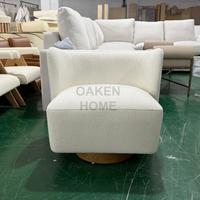 Fauteuil d'appoint pivotant OAKEN moderne en bouclette, base en bois massif, dossier incurvé, fauteuil lounge individuel pour salon et chambre à coucher