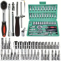 Juego de Herramientas Manuales 46 en 1 para Reparación de Automóviles, Llave de Trinquete Manual, Juego de Llaves de Trinquete con Enchufe de 1/4 de Pulgada, Juego de Destornilladores