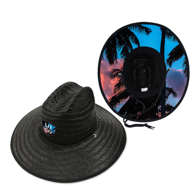 Natural Straw Lifeguard Sombrero Hat Wide Brim Image Outdoor Fashion Summer Sun Men's Black Beach Travel Casual with Logo Custom