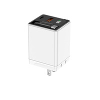 Chargeur au Nitrure de Gallium avec Câble Rétractable et Affichage Numérique PD65W, Adaptateur de Charge Rapide Multi-Ports PD65W EU/UK