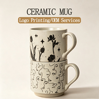 Vente en gros OEM Personnalisé Tasse en céramique motif chat style line art simple, Tasse à eau, Tasse à thé motif chat mignon, Tasse à café tulipe, Tasse à lait en relief, Mug en céramique