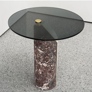 Newstar-<span class=keywords><strong>mesa</strong></span> de centro <span class=keywords><strong>redonda</strong></span> italiana de vidrio templado para sala de estar, <span class=keywords><strong>mesa</strong></span> lateral de mármol Natural estilo Wabi Sabi, diseñador del hogar - Product Image 4