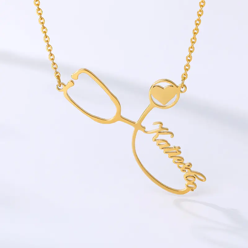 Personal isierte vergoldete Edelstahl private benutzer definierte Pflege Stethoskop Anhänger Halskette