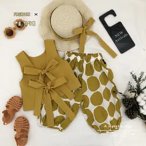 Conyson Summer Fashion Neue koreanische Bow Top Wave Dot Bloomers mit Hut Kinder Baby Girl Shorts 3 Stück ärmelloses Mädchen Set