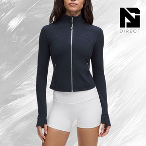 Define Cropped Jacket Black Mirror Silver Mirror Silver Women's Cropped <b>Zipper</b> Jacket Solid Color Yoga <b>Tops</b> - Product Image 1