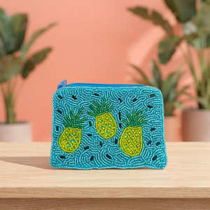 Porte-monnaie ananas perlé fait main, mini pochette zippée, motif fruit, sac à monnaie en tissu, cadeau - Product Image 1