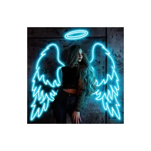 لافتة إلكترونية زينة بأضواء نيون ليد من الأكريليك الشفاف بأجنحة الملاك ثلاثية الأبعاد مخصصة حسب الطلب لافتة إلكترونية