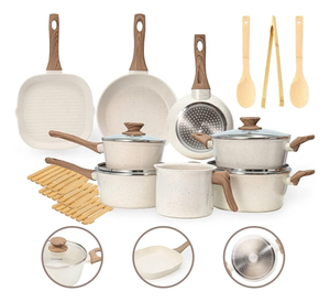 Ensemble de casseroles et poêles de haute qualité avec poignées en bois doux au toucher, céramique beige antiadhésive, aluminium forgé - Product Image 1