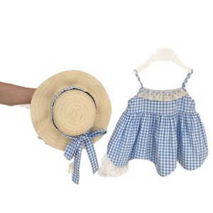 Tongxingyuan Girls Blue Gingham Spaghetti Strap Dress With Lace Trim Summer Breathable Sleeveless Dress For Children - Product Image 5