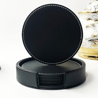 Ensemble de sous-verres en cuir PU avec bords surpiqués, isolation thermique, anti-brûlure, double face, logo personnalisé, vente en gros