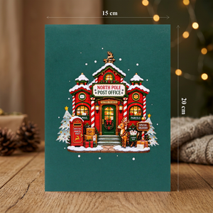 Tarjeta de Navidad 3D Pop-Up Hecha a Mano con Impresión Offset, Oficina Postal del Polo Norte y Tren de Osos Polares, Tarjeta de Felicitación Navideña - Product Image 6