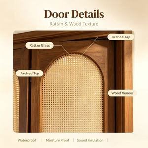 Puerta Plegable Interior <span class=keywords><strong>de</strong></span> Madera Compuesta Lacada con <span class=keywords><strong>Mimbre</strong></span> y Arco en Nogal Oscuro, Impermeable, para Balcón, Patio, Villa, Sala - Product Image 5