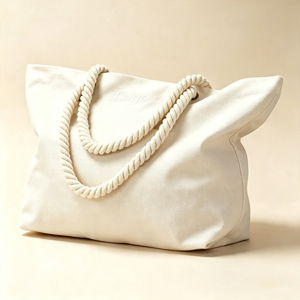 Sac fourre-tout de plage en toile tendance avec lettres, écologique, réutilisable, avec logo personnalisé, grande capacité, poignées en corde de coton, sac à bandoulière pour le shopping - Product Image 3