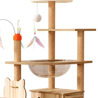 Arbre à chat rectangulaire en bois et sisal, multi-niveaux, durable, antidérapant, mignon, emballé en carton pour intérieur