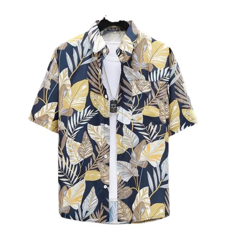 Мужская гавайская рубашка с принтом в стиле ретро однобортная Пляжная футболка с коротким рукавом летняя Праздничная маскарадная мужская одежда