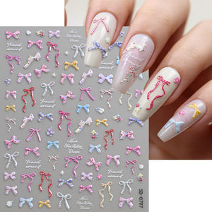 Pegatinas 5D en relieve de flores primaverales para uñas, calcomanías coloridas de lazos y flores para manicura, calcomanías iridiscentes de lazos para uñas. - Product Image 2