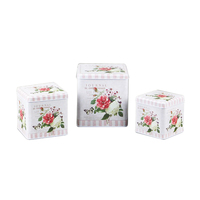 Lot de 3 boîtes métalliques carrées modernes à motif floral rose, durables, multifonctionnelles, imprimées, de qualité alimentaire, pour le stockage de biscuits, bonbons, thé, cadeaux de mariage