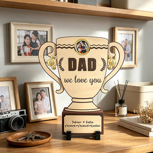 Targa Fotografica in Legno Personalizzata a Forma di Trofeo con Supporto, Incisione Testo Personalizzata, Regalo Commemorativo per la Festa del Papà - Product Image 4
