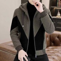 Meilleure vente Cardigan hommes à capuche poche cordon pull hommes couleur bloc fermeture éclair confortable hommes chandails