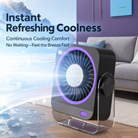 Ventilateur de bureau portable MoonlitGlow en gros, ODM, avec anneau lumineux d'ambiance, cinq vitesses, rechargeable, pour chambre, bureau, voyage