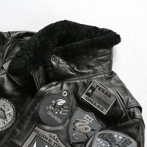 سترة بومبر من جلد الغنم المطرز بجودة عالية أوروبا وأمريكا <span class=keywords><strong>G1</strong></span> سترة من جلد الخراف ملابس جلدية أصلية للرجال - Product Image 2