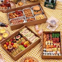 Boîte en papier kraft rectangulaire avec fenêtre transparente et conteneur alimentaire jetable résistant à la graisse pour sandwichs, sushis, pâtisseries.
